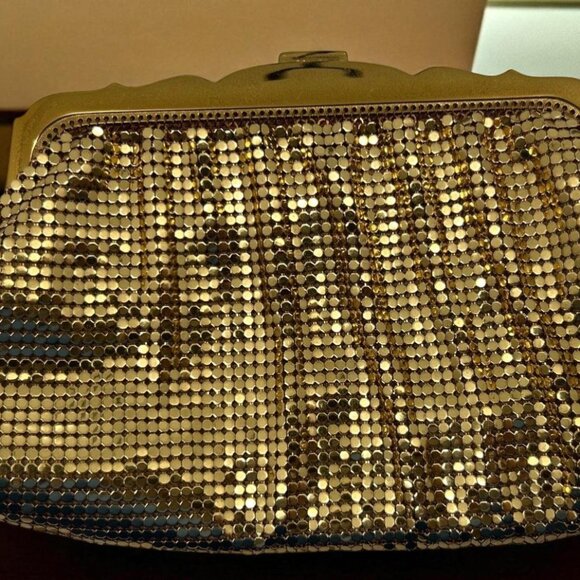 Whiting & Davis Gold Mesh Clutch Rhinestone Accent Vintage USA - Picture 12 of 13
